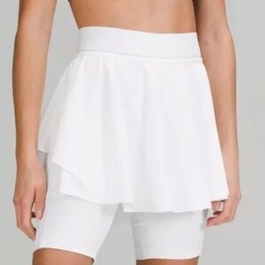 Lululemon Court Rival High-Rise White Tennis Skirt, with extended compression